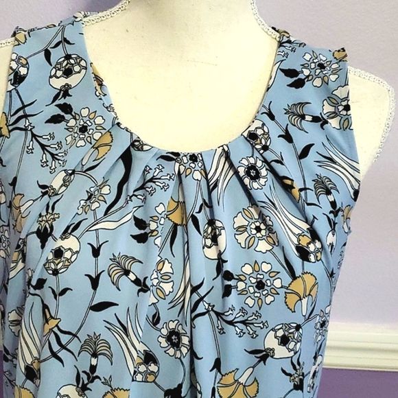 Liz Claiborne Boho Light Blue Floral Sleeveless Flowy Casual Office Jersey Top S - Picture 2 of 6